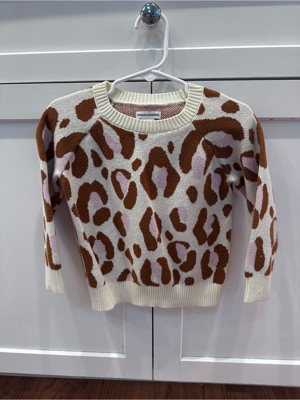 Girls Amazon Essentials Cream Leopard Print Scoop Neck Sweater